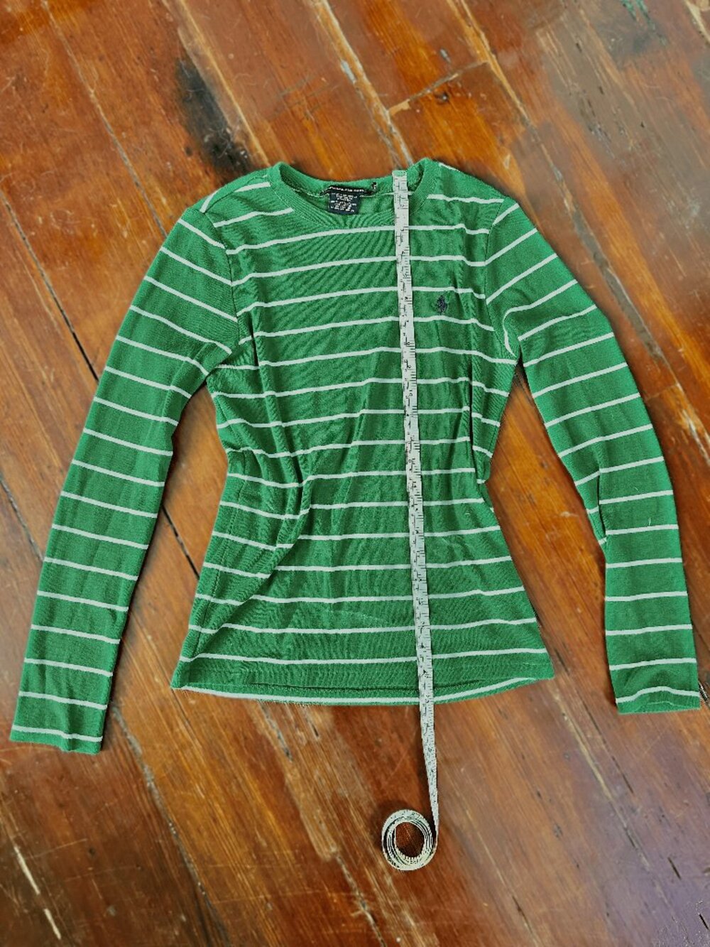 Ralph Lauren Green and White Striped Long Sleeve Crewneck Size M